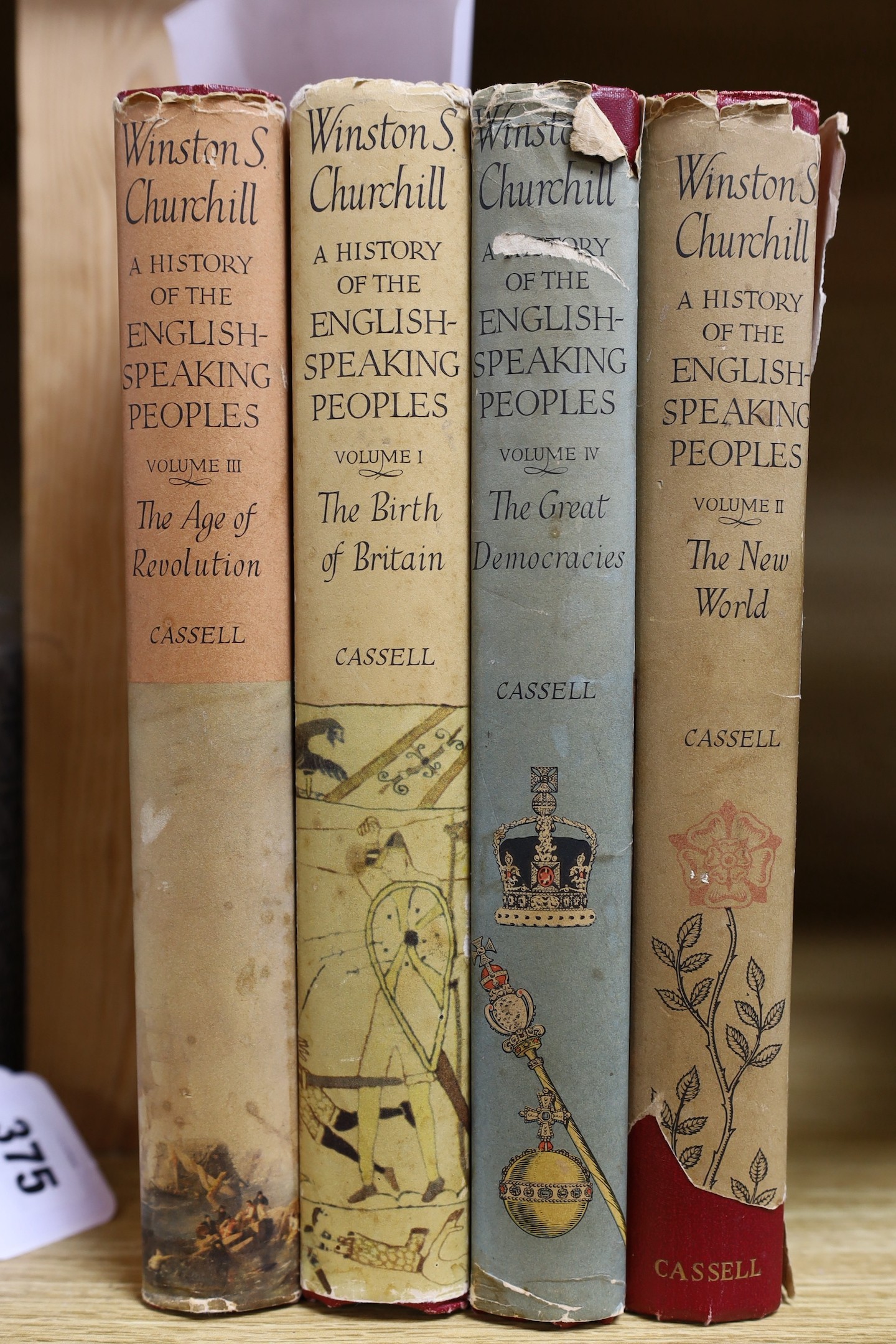 Churchill, Winston Spencer - A History of the English-Speaking Peoples, 1st edition, 4 vols, red cloth gilt, with price clipped d/j’s, Cassell and Company, London, 1956-58